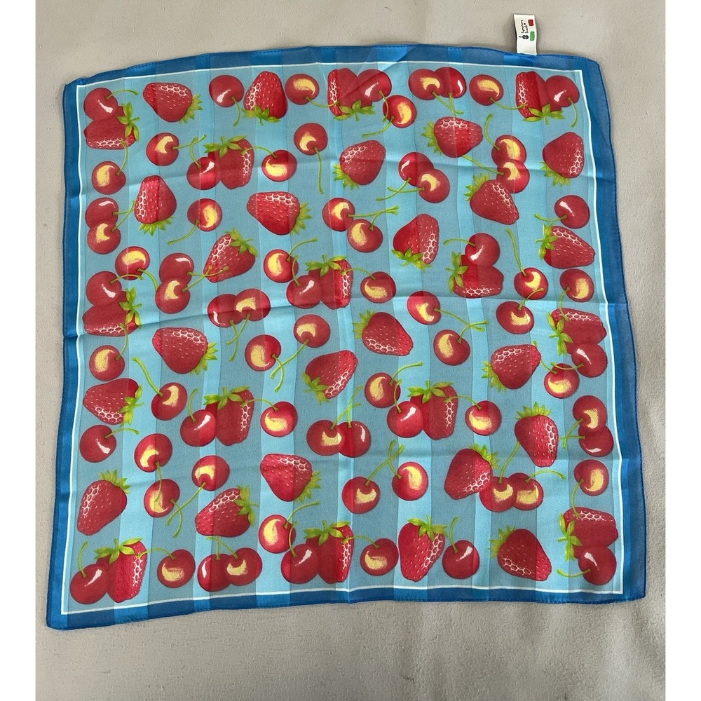 Symphony Women's Scarf Square 20x20 Made I'm Italy Strawberry & Cherry Print